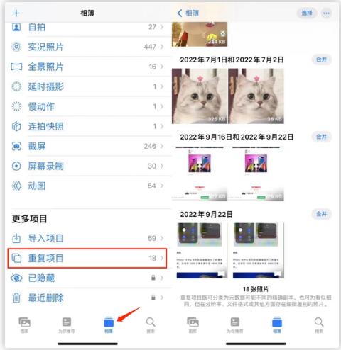 莺歌海镇苹果手机维修分享iOS 16 中相册重复项目功能使用方法 