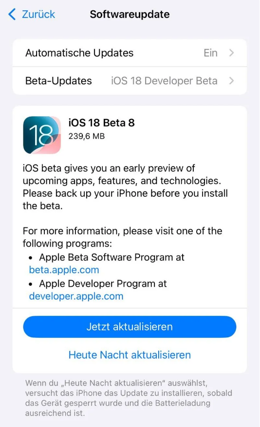 莺歌海镇苹果手机维修分享苹果 iOS / iPadOS 18 开发者预览版 Beta 8 发布 